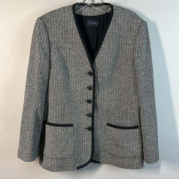Tombolini Chevron Tweed Black And White Blazer Made In Italy Size 50(12-14) - Picture 1 of 12